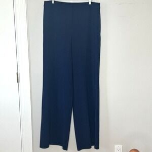St. John Wide Leg Trousers Size 14 Navy NWT Unhemmed Quiet Luxury Dressy Pants